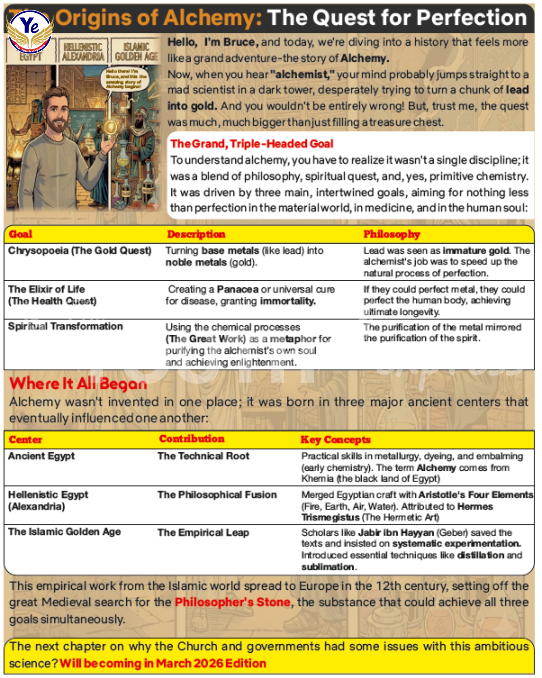 Youth Express Ultimate - Kids Newspaper page on the History of Alchemy and Proto-Science